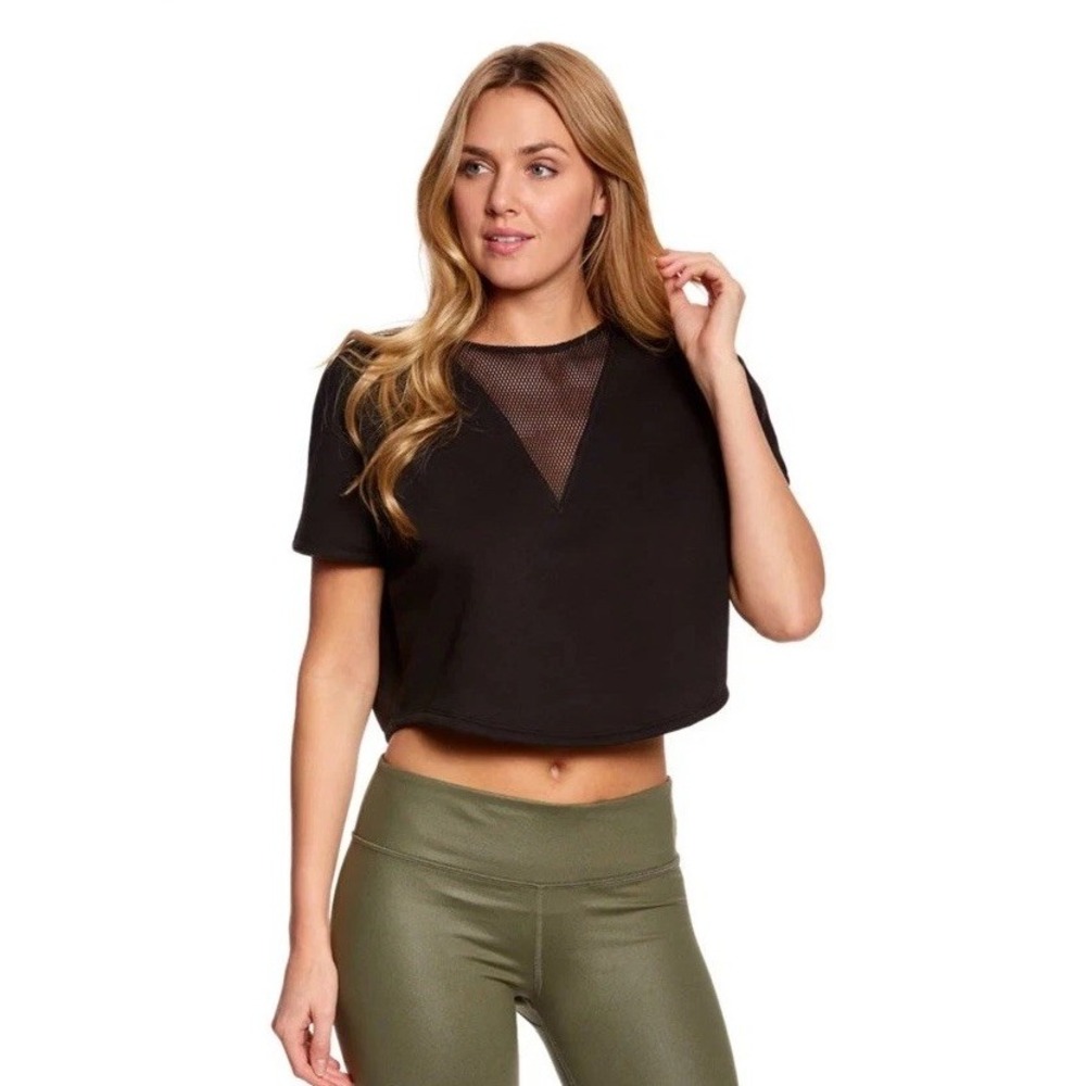 Alo Viva Yoga Oversized Cropped Top Short Sleeve Pullover Soft Black
